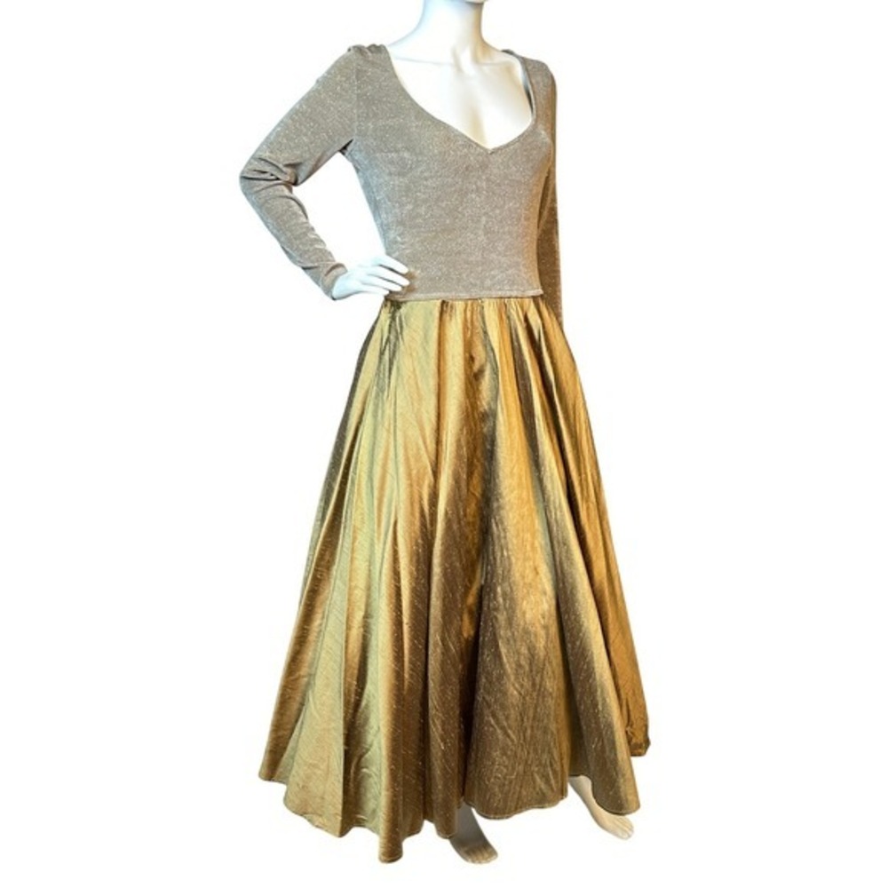 Bonnie Strauss Gold Floor Length Dress Long Evening‎ Gown Party Vintage 80s  KC